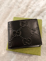 Gucci GG Pattern Bi-Fold Wallet Black Leather
