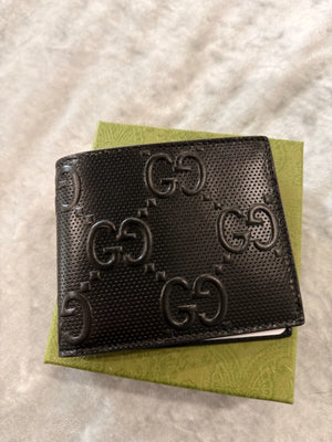 Gucci GG Pattern Bi-Fold Wallet Black Leather