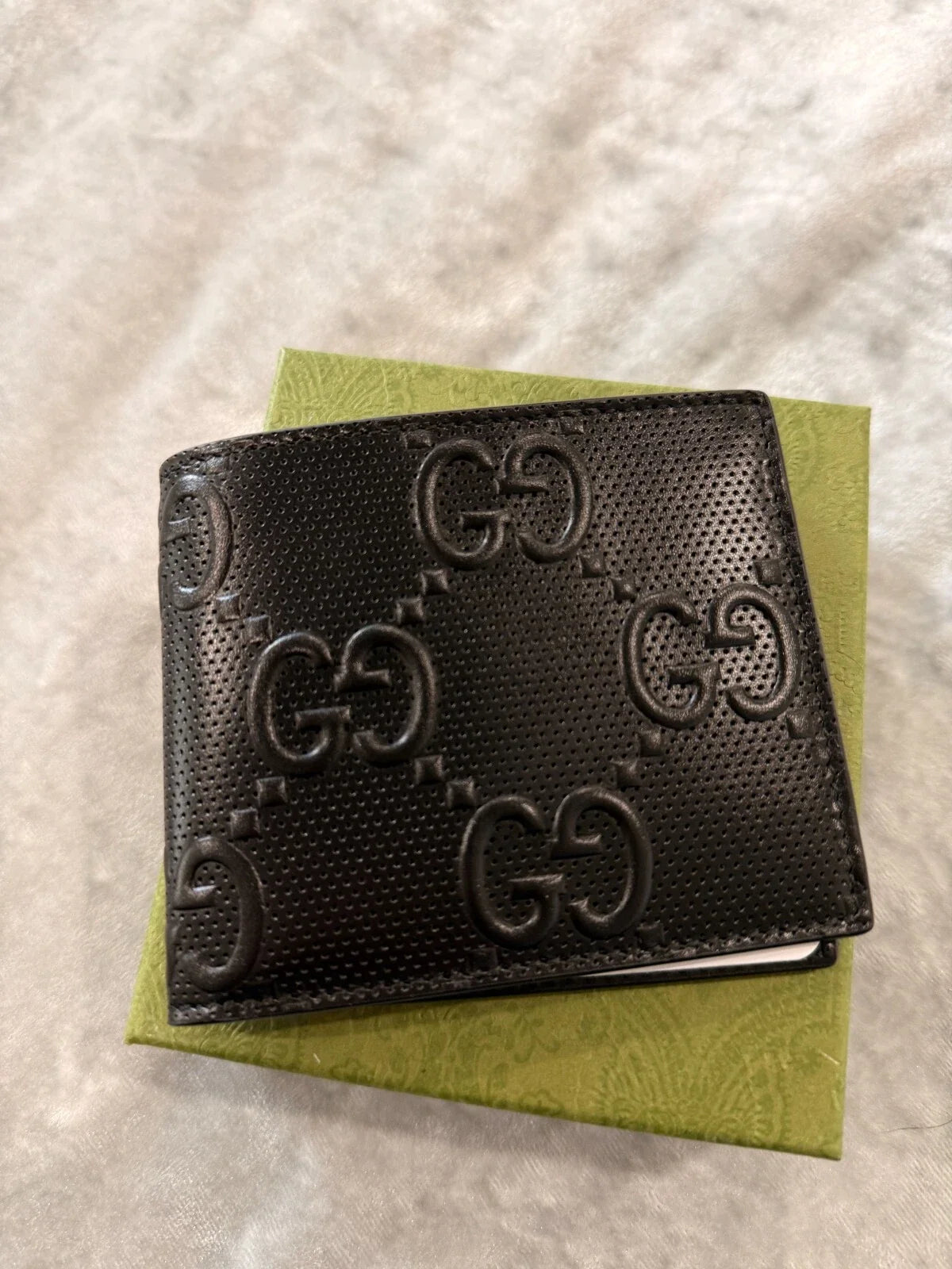 Gucci GG Pattern Bi-Fold Wallet Black Leather