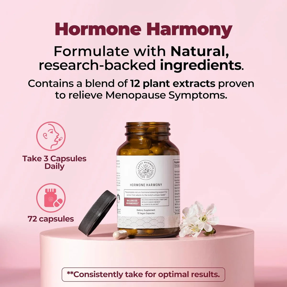 Happy Mammoth Hormone Harmony Natural Hormonal Support for Women 72 Capsules