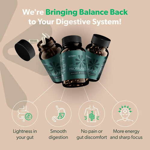 Bioma Probiotics for Digestive Health 3-in-1 Gut Health Formula 60 Capsules