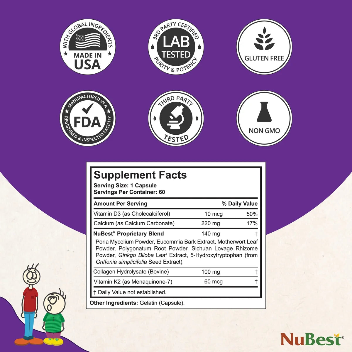 NuBest Tall 10+ Premium Bone Strength Formula, Enhanced Immunity and Overall Health for Age 10+ with Calcium, Vitamin D3, Vitamin K2, and Multivitamins | 60 Capsules | 1 Month Supply