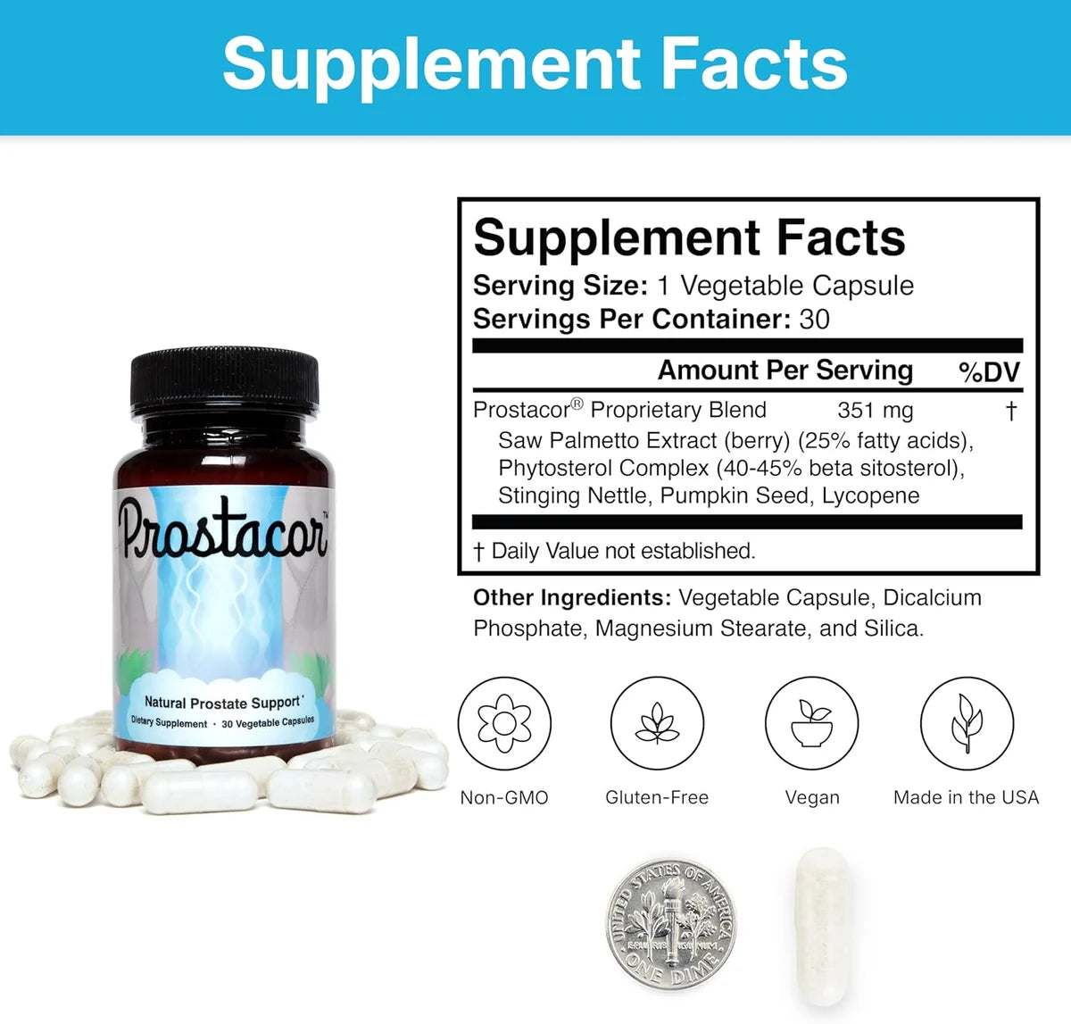 Prostacor - Natural Prostate Support Supplement - Non-GMO, Vegan, Gluten-Free