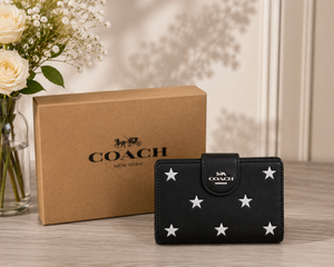 COACH CW530 Medium Corner Zip Wallet Star Print Black