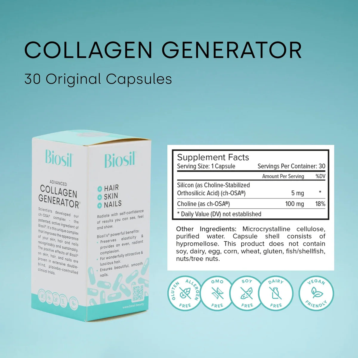 Biosil Collagen Generator - 120 Original Capsules Pack of 2 - with Patented ch-OSA Complex - Generates & Protects Your Own Collagen - GMO Free - 60-Day Supply
