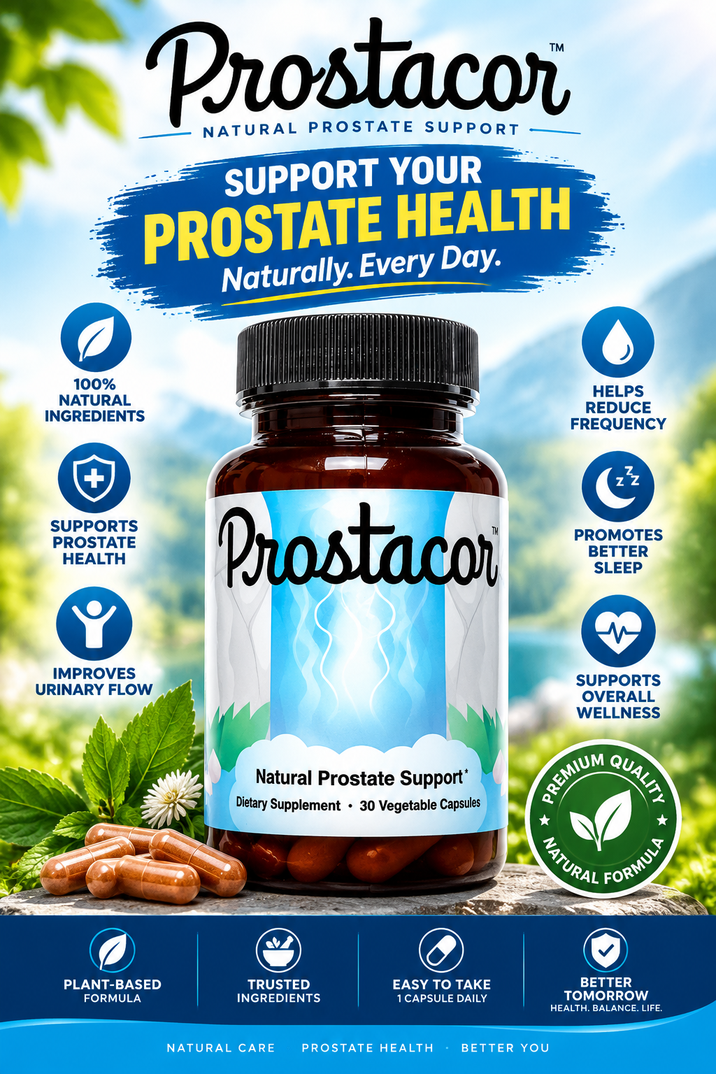 Prostacor - Natural Prostate Support Supplement - Non-GMO, Vegan, Gluten-Free