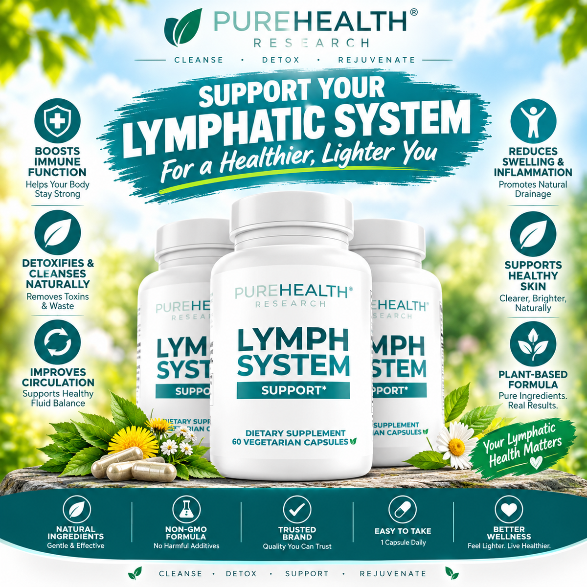 PureHealth Research Lymph System Capsules - Reduces swelling, lymphatic suppor