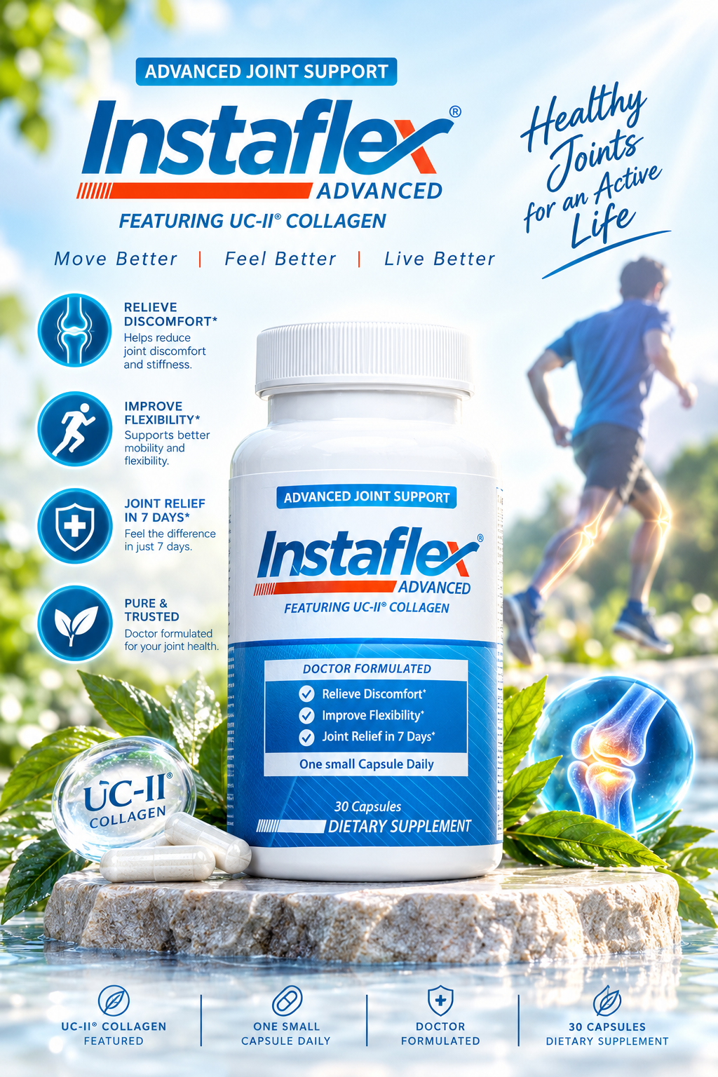 Instaflex Advanced Joint Support Supplement - Turmeric, Resveratrol, Boswellia Serrata Extract, BioPerine, UC-II Collagen- 30 Count
