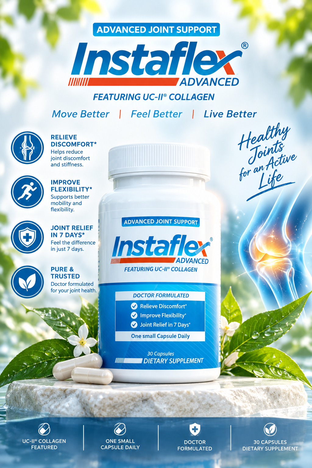 Instaflex Advanced Joint Support Supplement - Turmeric, Resveratrol, Boswellia Serrata Extract, BioPerine, UC-II Collagen- 30 Count