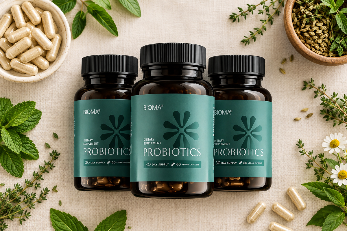 Bioma Probiotics for Digestive Health 3-in-1 Gut Health Formula 60 Capsules