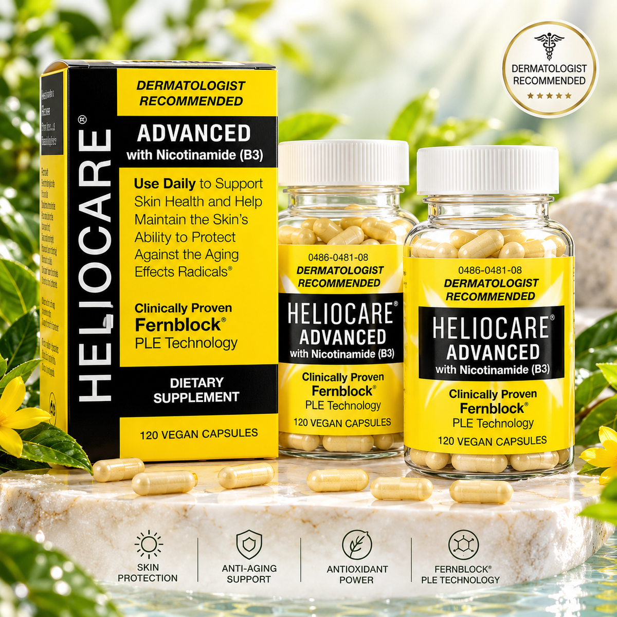 Heliocare Advanced Niacin B3 Supplement: Fernblock PLE Extract 240mg Per Serving - Supports Skin Cell Health W/Antioxidant Rich Vitamin B3 Niacin 500 mg - 120 Vegan Capsules