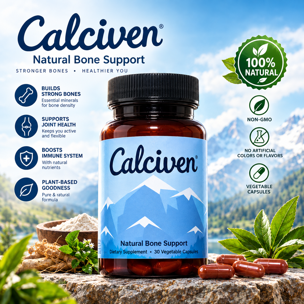 Natural Bone Support Supplement - Non-GMO, Gluten-Free