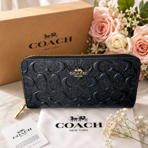 COACH Long Zip Around Wallet Signature Leather Black F53834