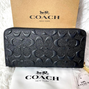 COACH Long Zip Around Wallet Signature Leather Black F53834