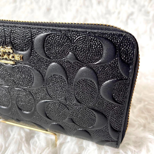 COACH Long Zip Around Wallet Signature Leather Black F53834