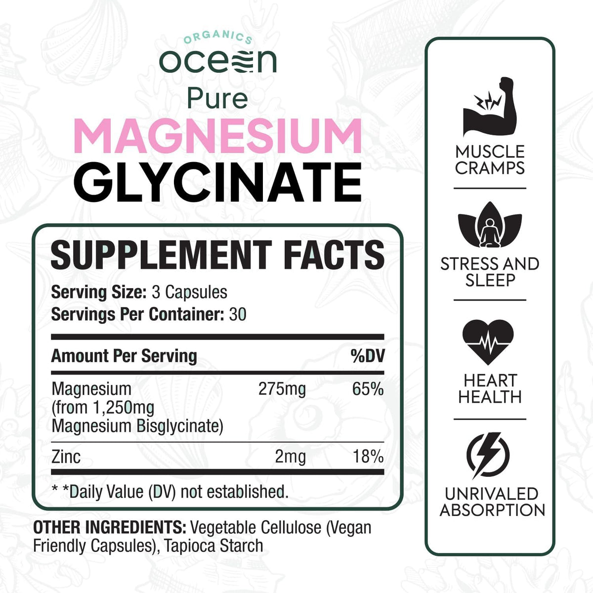 Magnesium Glycinate Low Dose Zinc Chelated Supplement 90 Capsules