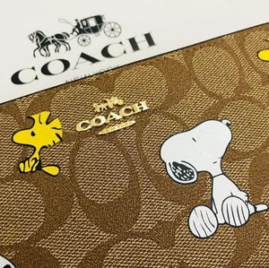 COACH x Peanuts Snoopy Woodstock Long Zip Around Wallet Signature Khaki