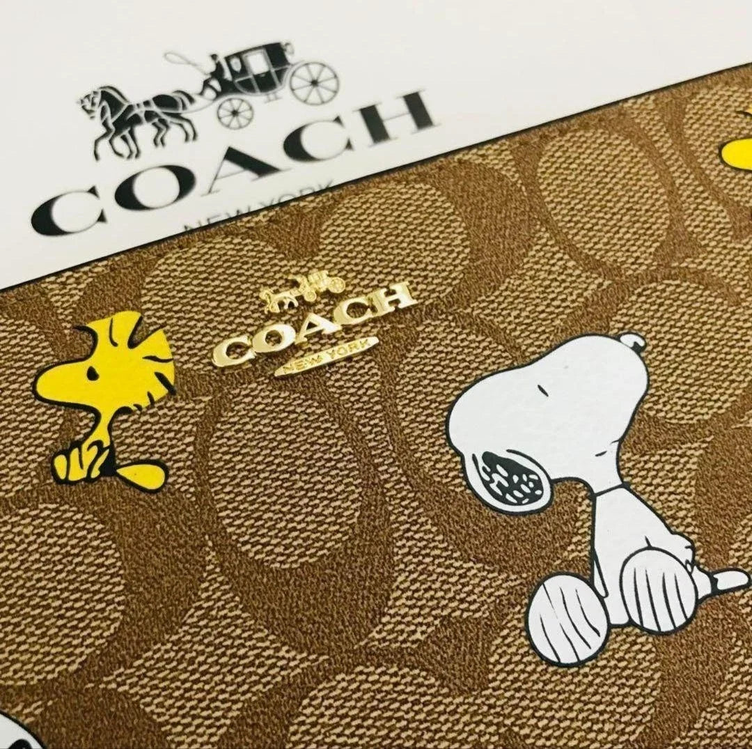 COACH x Peanuts Snoopy Woodstock Long Zip Around Wallet Signature Khaki