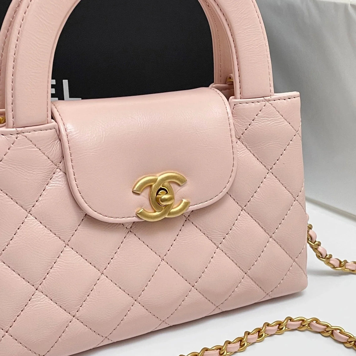 CHANEL Kelly Mini Shopping Bag Shiny Calfskin Pink 23K